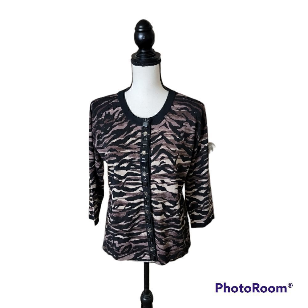Chico's Bejeweled Animal Snap Front Cardigan. NWT. Size 1.